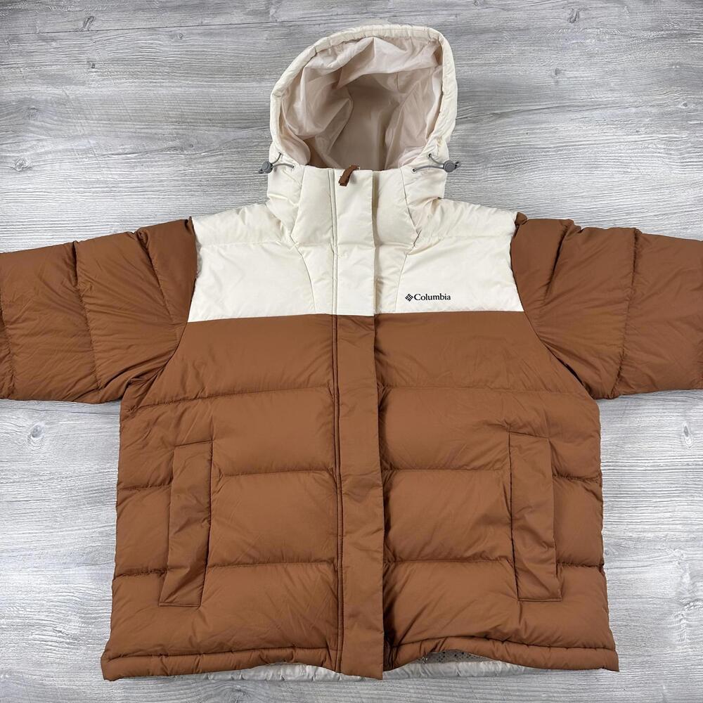 Columbia Bulo Point II Goose Down Jacket Women XL Camel Cream Omni Heat Infinity